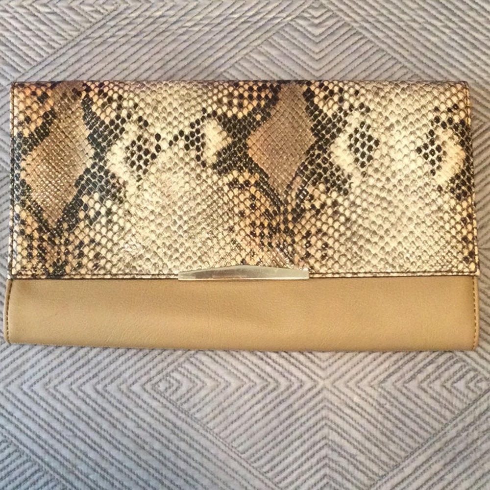 Danielle Nicole large vegan leather tan and brown clutch for women